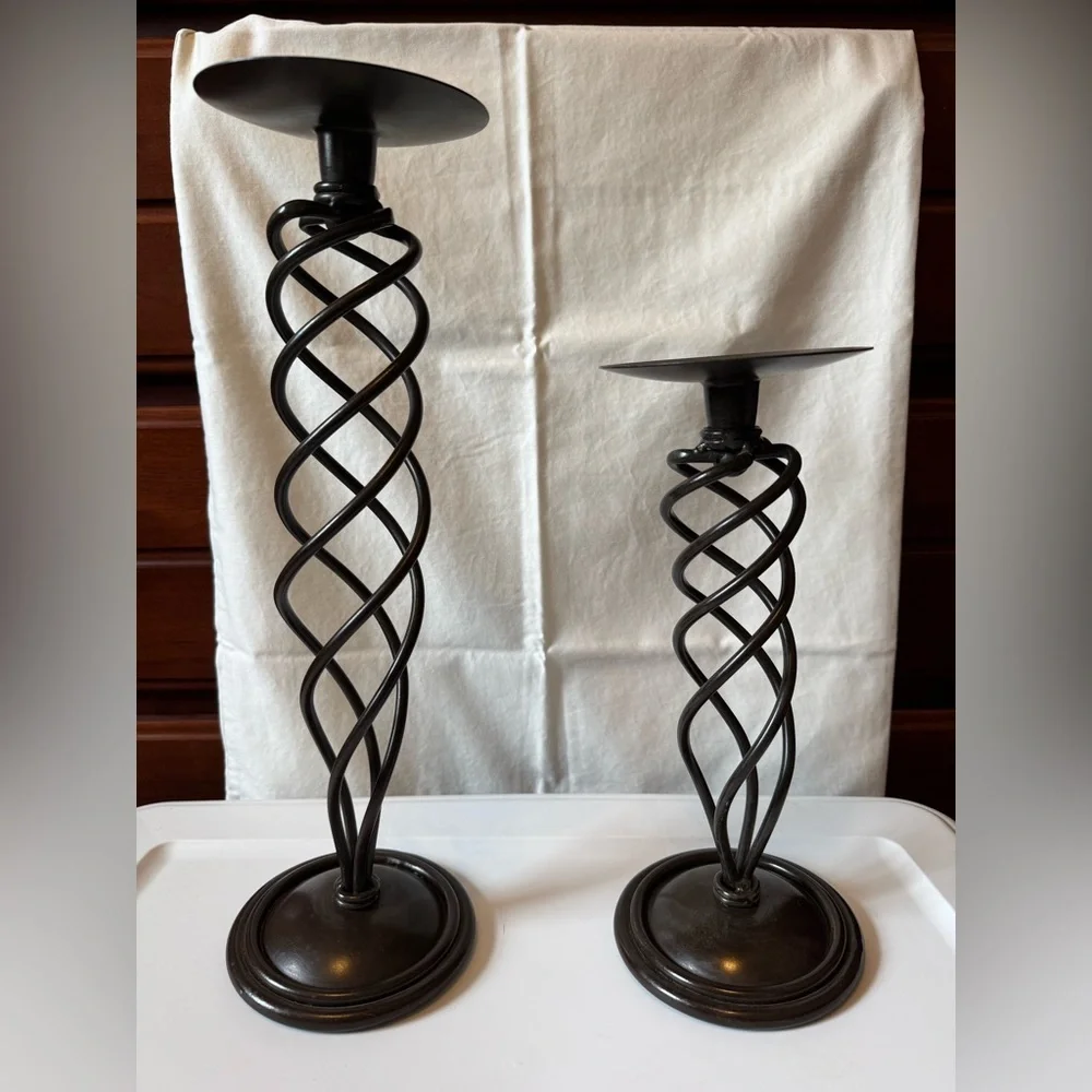 Elegant Brown Spiral Candle Holders set of (2)